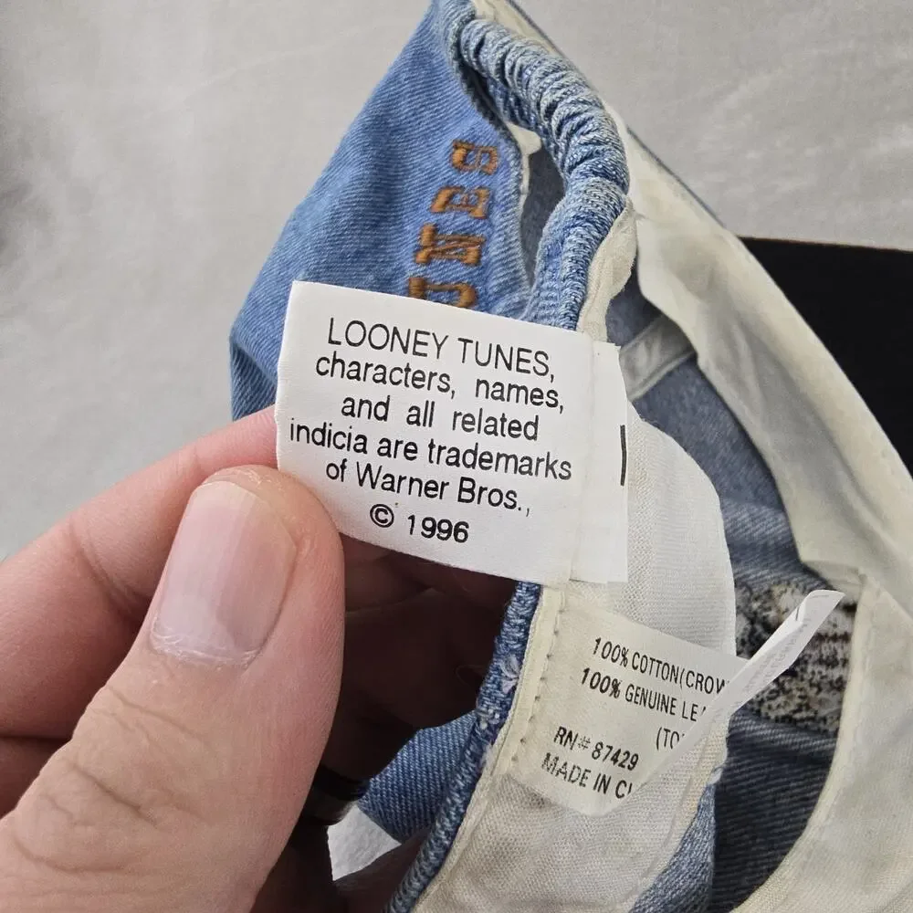 Vintage Looney Tunes Bugs Bunny Cowboy Hat Denim Suede Kids Cap 90s *FLAWS *